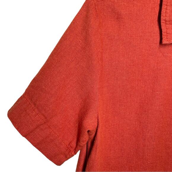 Me & Arrow Orange Red Linen Blend Button Front Short Sleeve Shirt Dress - XS - Picture 6 of 11